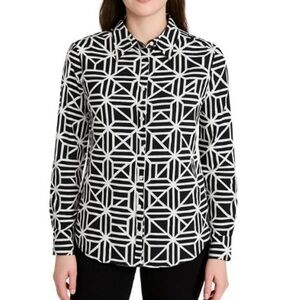 Banana Republic| Black & White Geometric Buttoned Long Sleeve Blouse Top Sz S